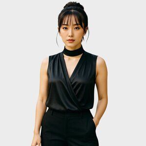 Generation Love Tank Top Womens Medium Black Silk Choker Wrap Gothic Y2K Blouse